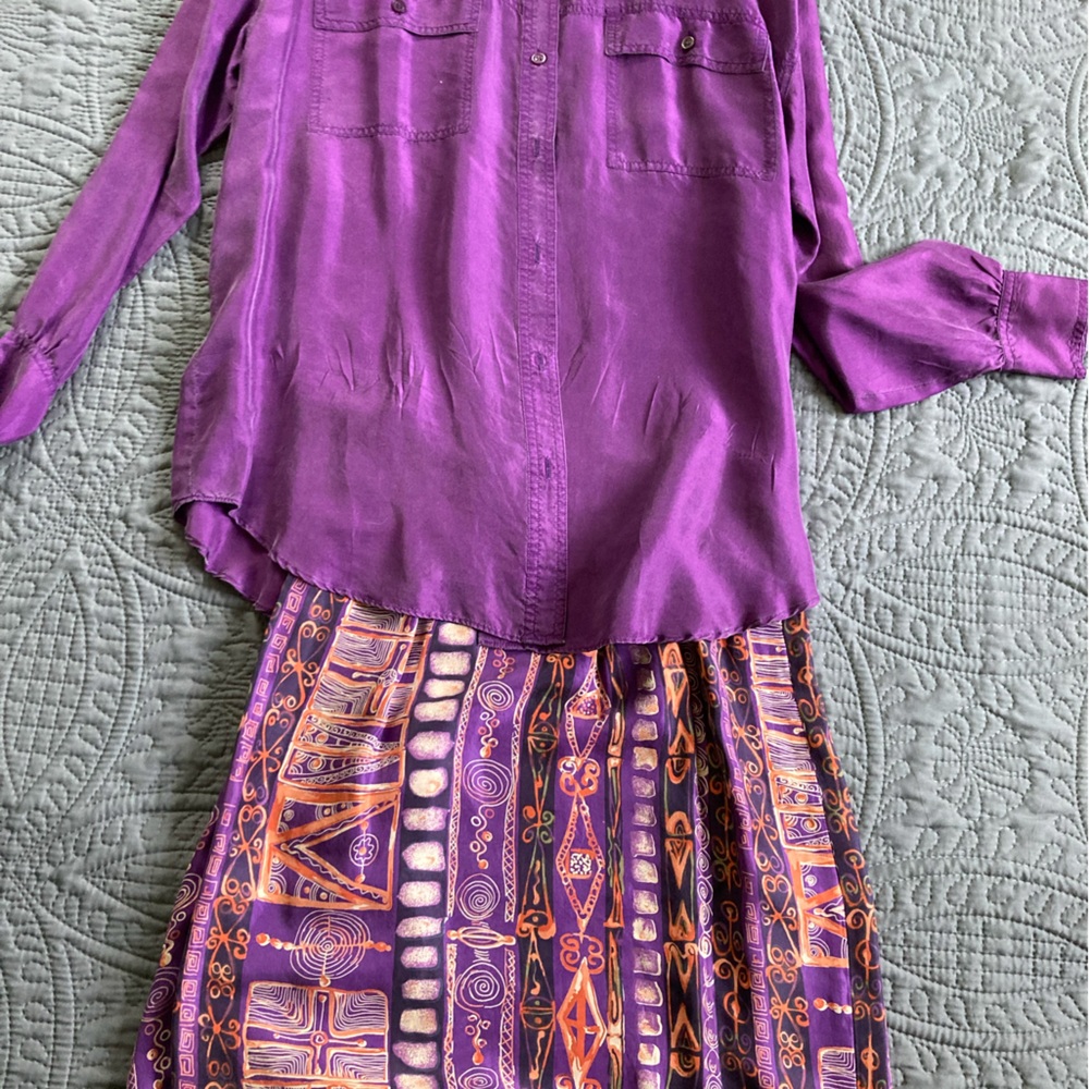 Purple Silk Blouse and Skirt Set